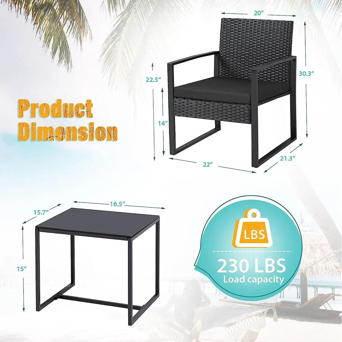 Black Cushioned Outdoor All Weather Patio Conversation Set from PriceLows™