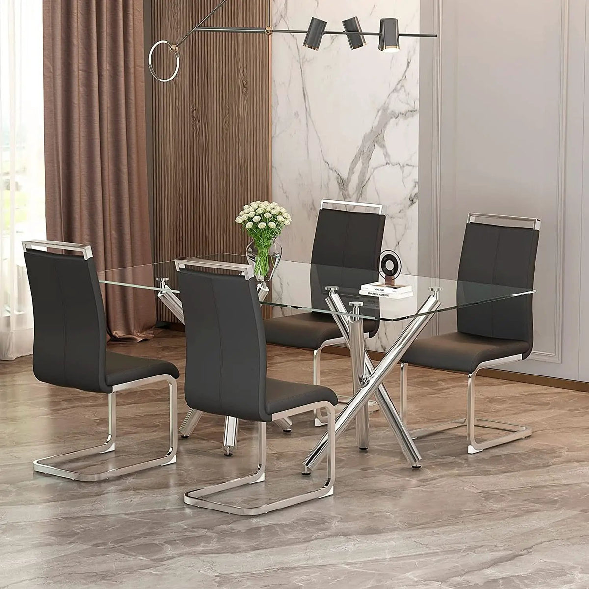 Black Dining Chairs 4 Pack With Faux Leather Seats from PriceLows™