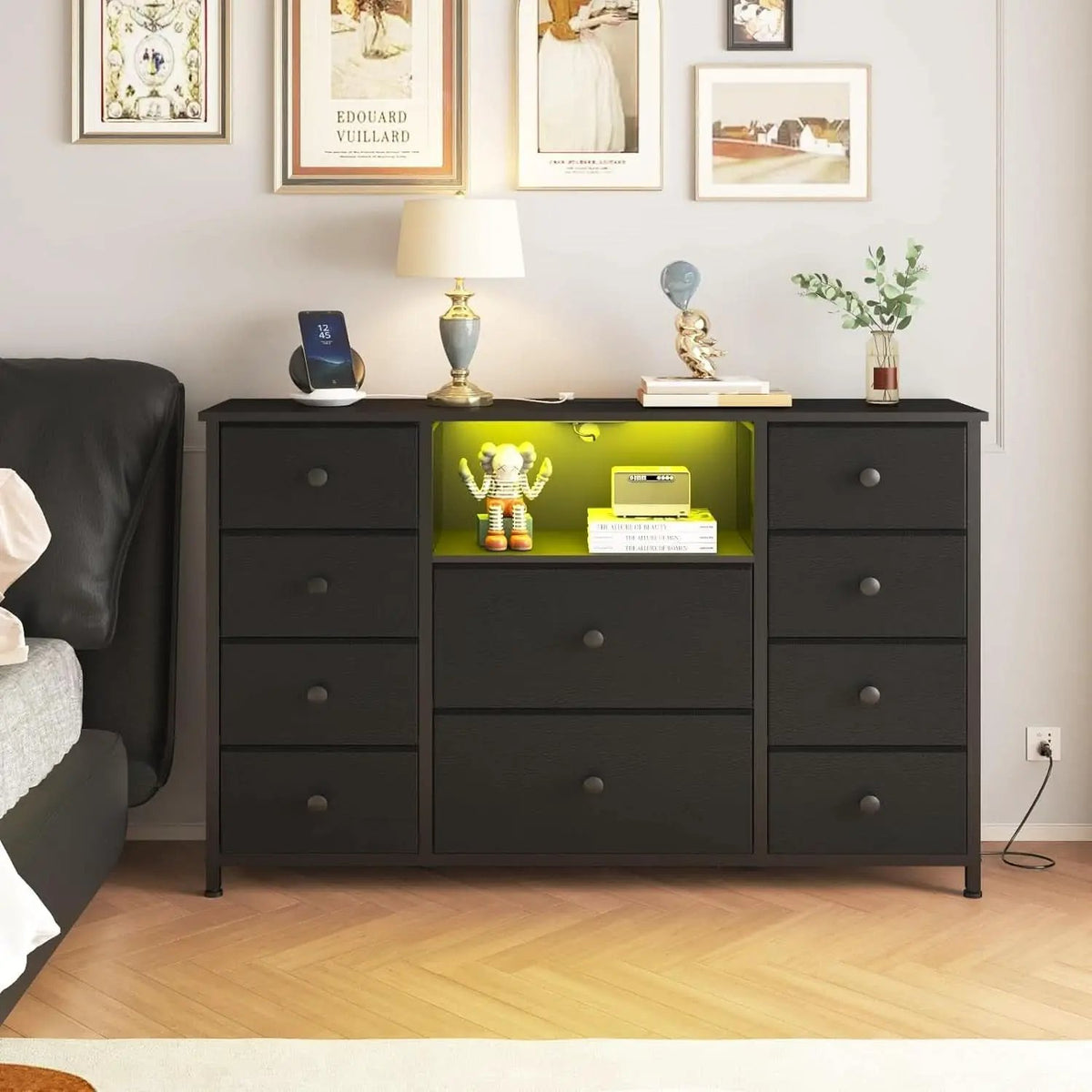 Black Dresser With Charging Station And LED Lights from PriceLows™