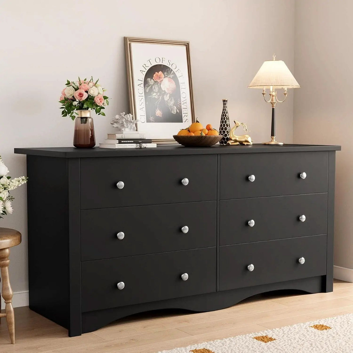 Black Dresser With Six Deep Drawers For TV Storage from PriceLows™