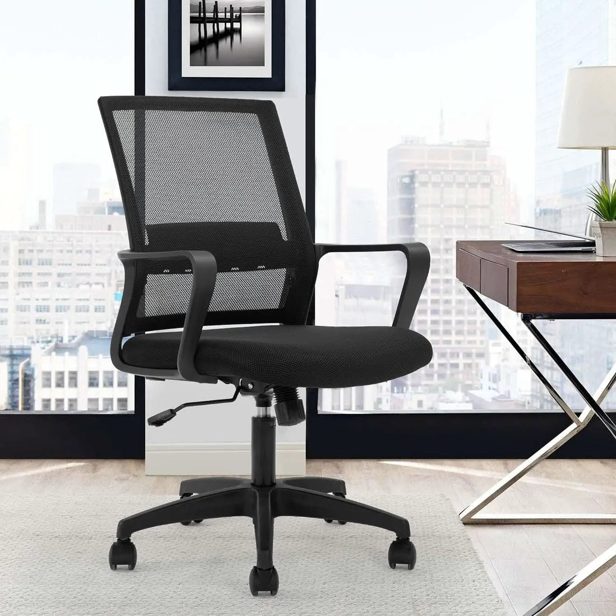 Black Ergonomic Mid Back Mesh Office Chair With Lumbar from PriceLows™
