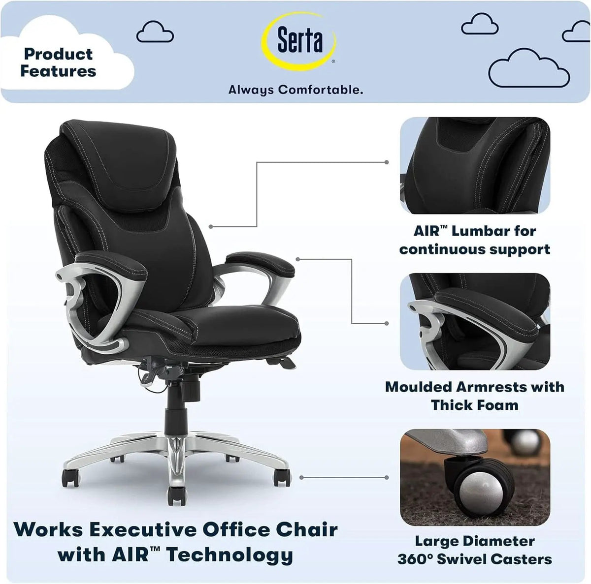 Black Executive Office Chair With Air Lumbar Technology from PriceLows™