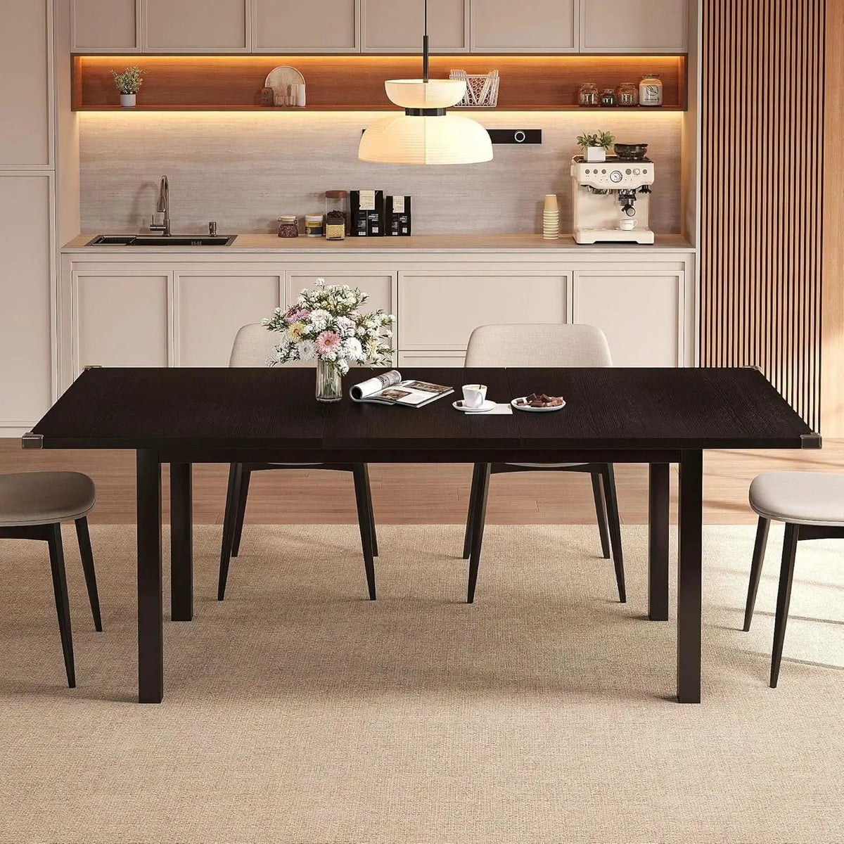 Black Extendable Dining Table 63 Inch For 4 To 6 Guests from PriceLows™