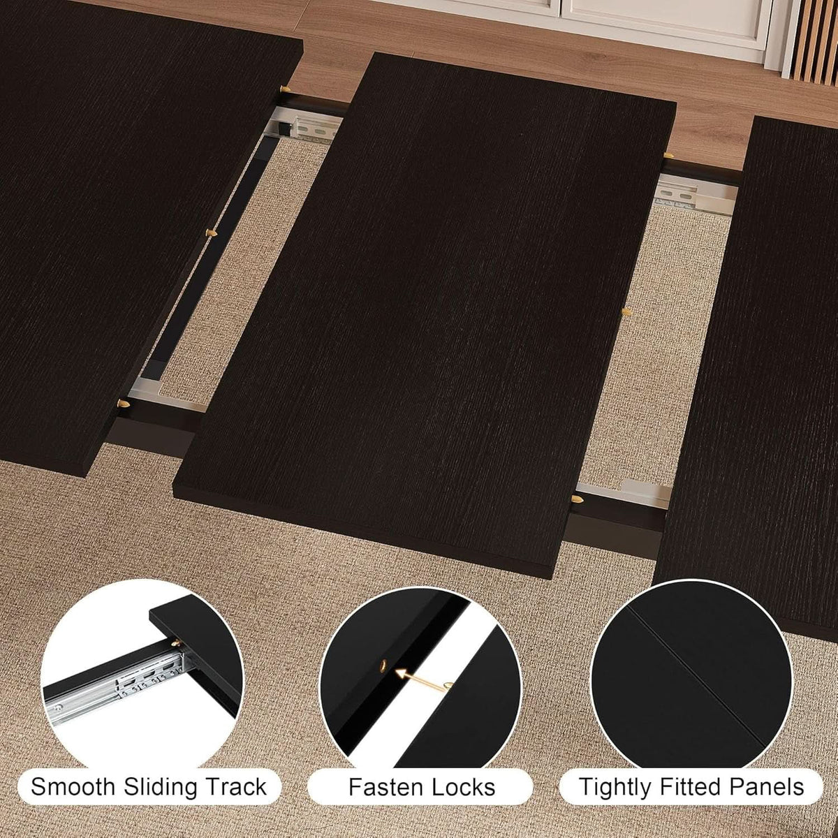 Black Extendable Dining Table 63 Inch For 4 To 6 Guests from PriceLows™