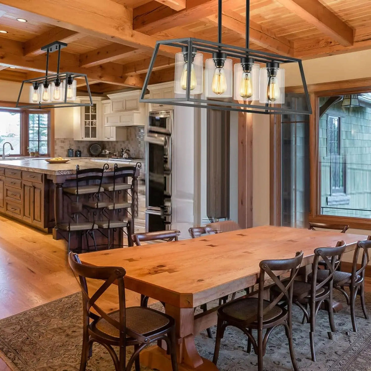 Black Farmhouse Linear Chandelier 4 Light For Dining Room from PriceLows™