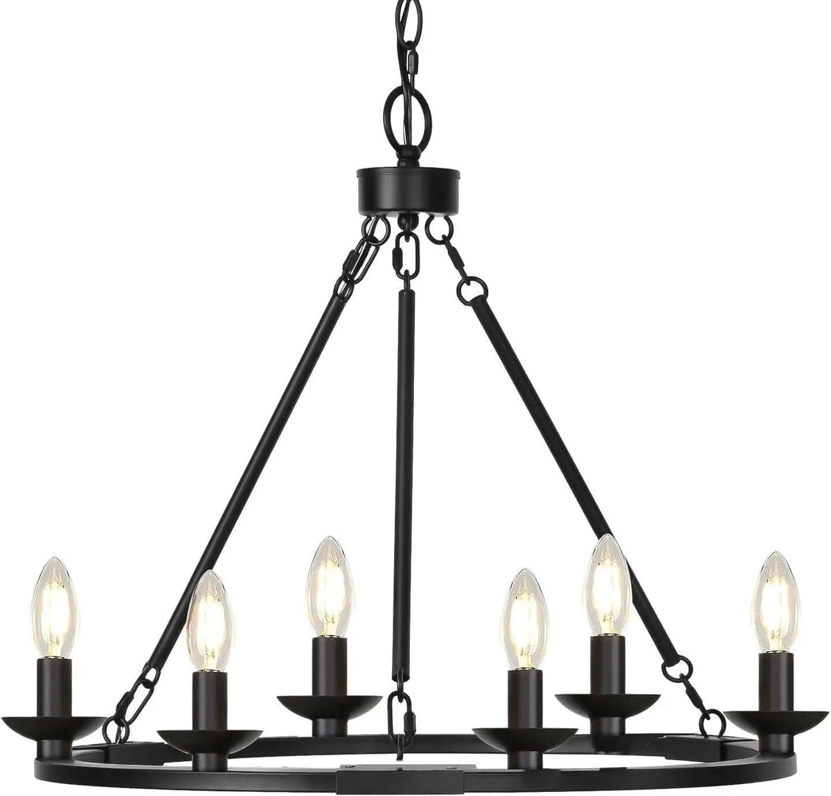 Black Farmhouse Wagon Wheel Chandelier Six Light Fixture from PriceLows™
