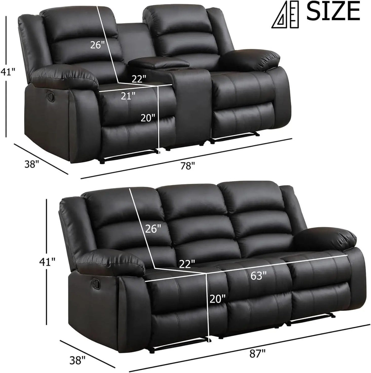 Black Faux Leather Manual Recliner Sofa Set With Loveseat from PriceLows™