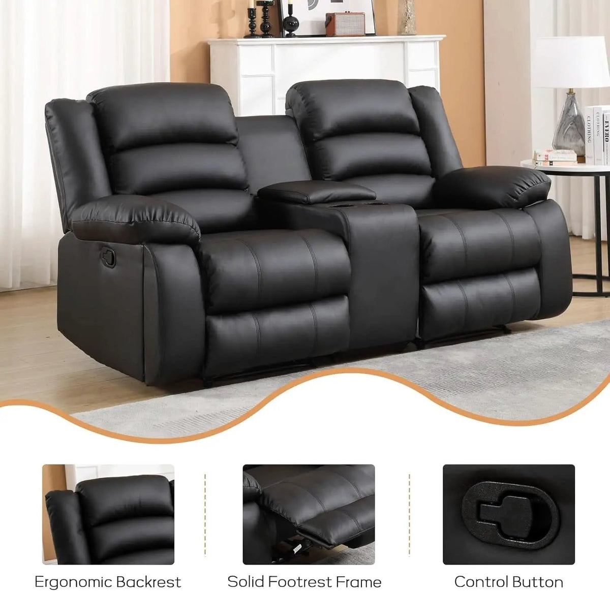 Black Faux Leather Manual Recliner Sofa Set With Loveseat from PriceLows™