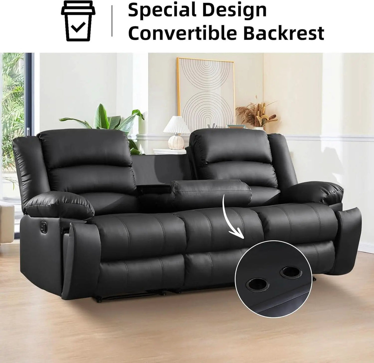 Black Faux Leather Manual Recliner Sofa Set With Loveseat from PriceLows™