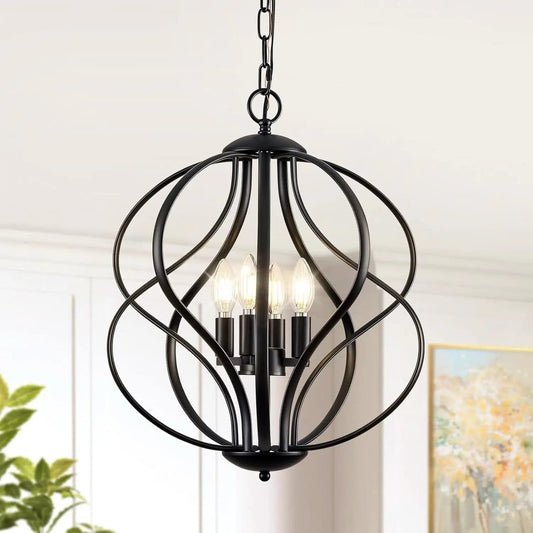 Black Four Light Geometric Pendant Chandelier Dining Room from PriceLows™