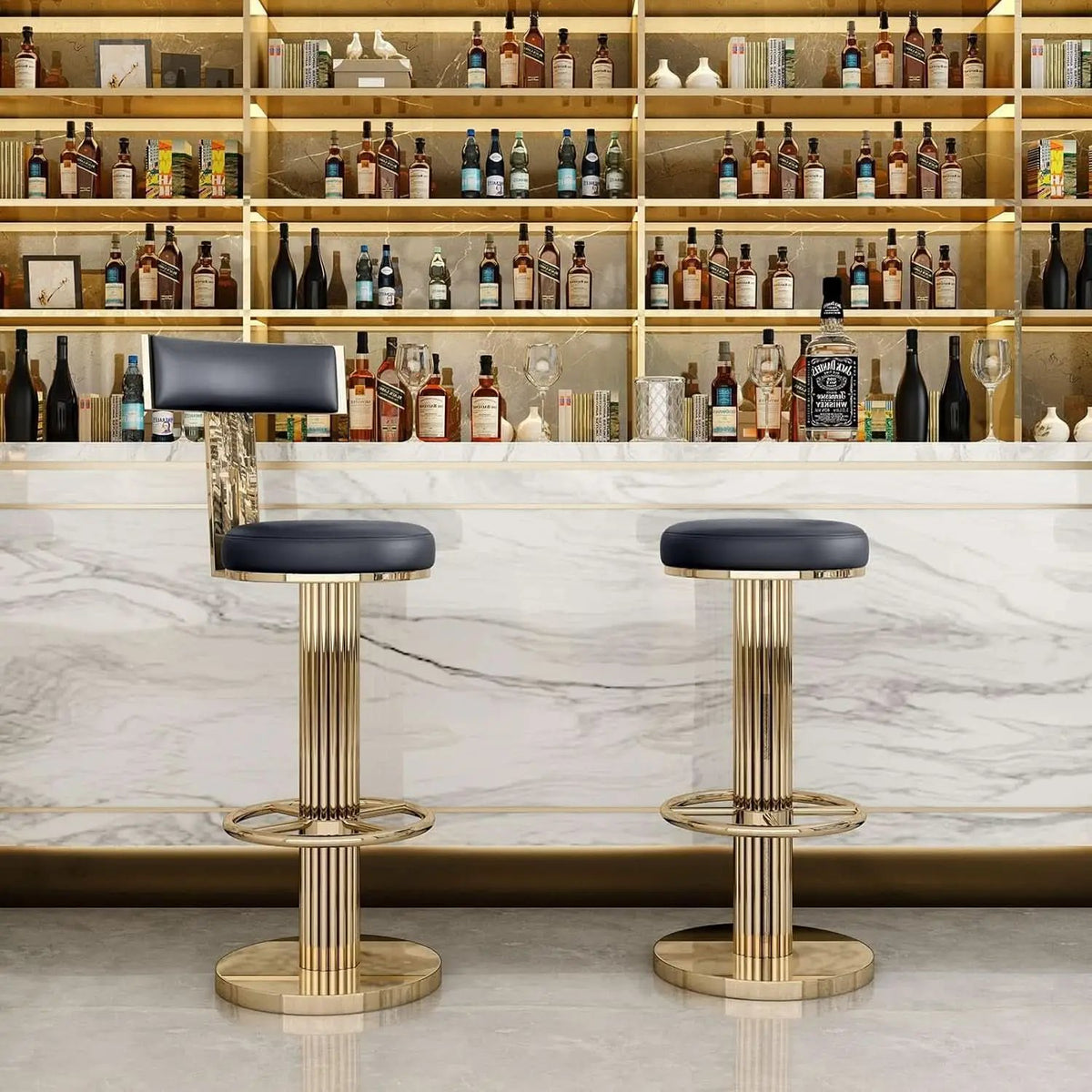 Black Gold Swivel Bar Stool With Backrest And Adjustable from PriceLows™