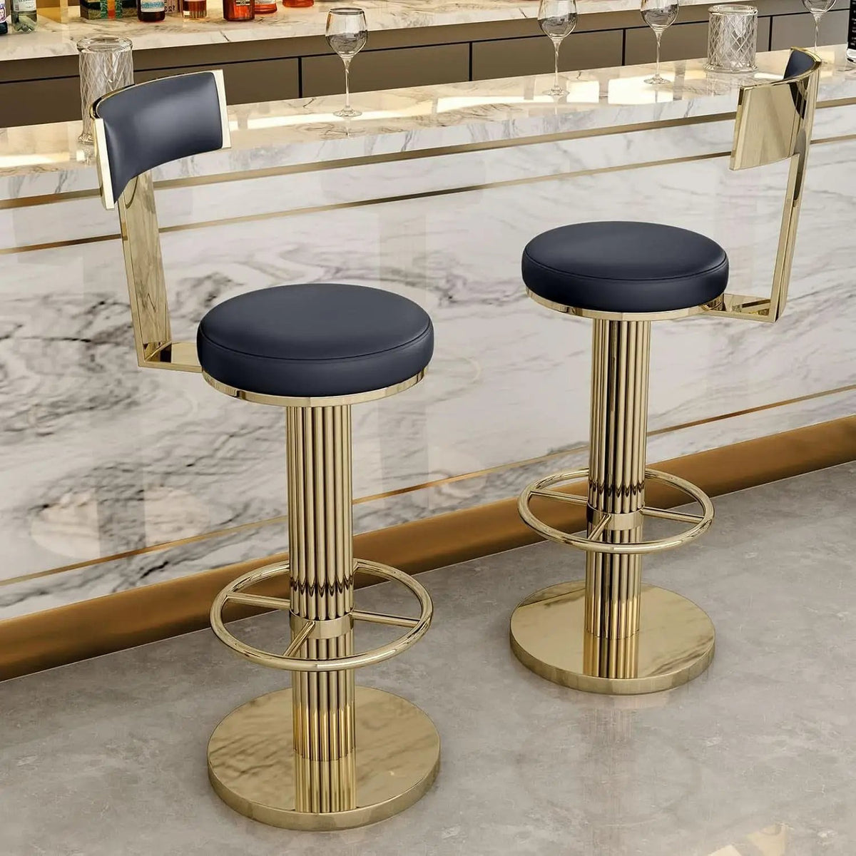 Black Gold Swivel Bar Stool With Backrest And Adjustable from PriceLows™