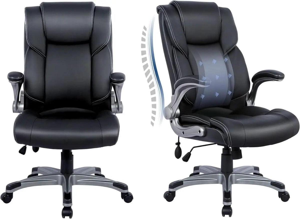 Black Leather Executive Office Chairs 2 Pack With Flip Arms from PriceLows™