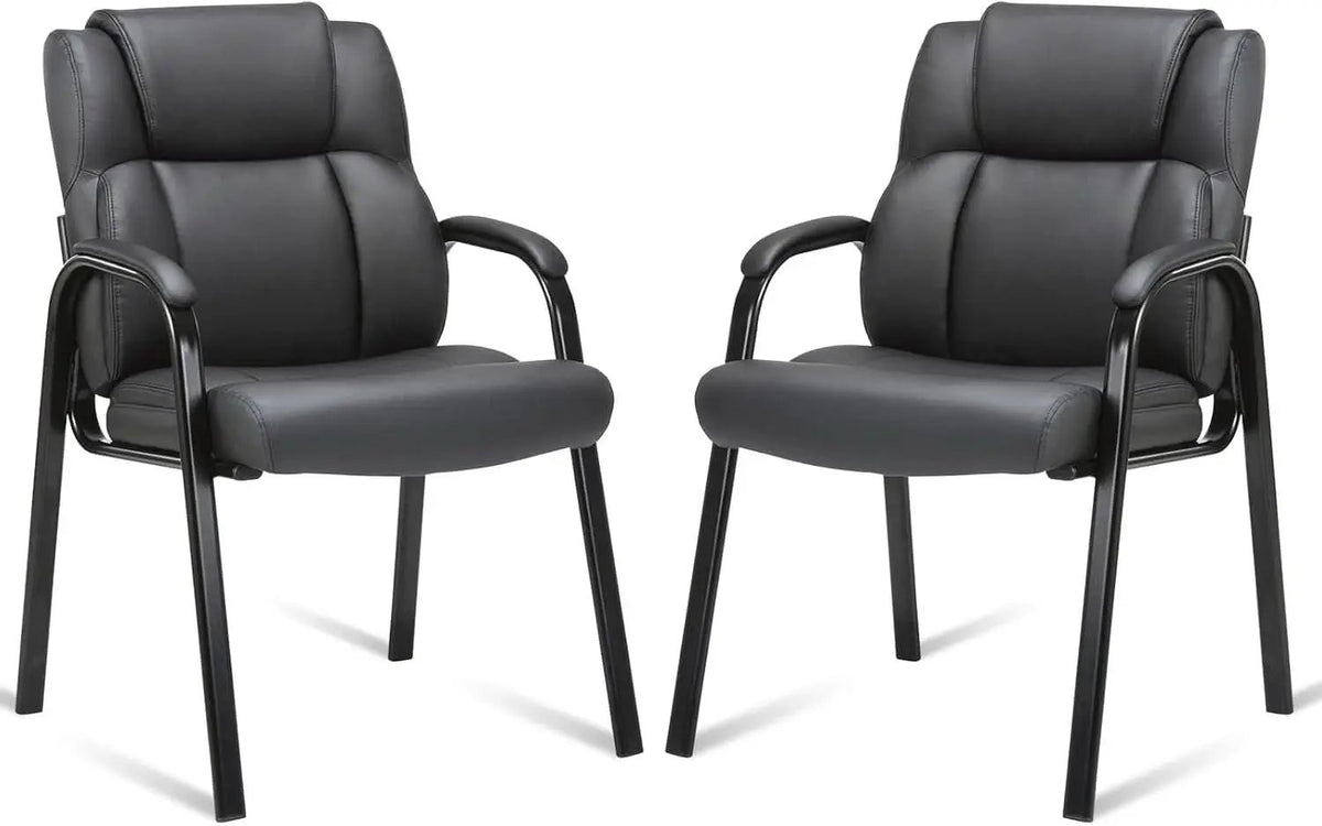 Black Leather Guest Chair 2 Pack With Padded Armrests from PriceLows™