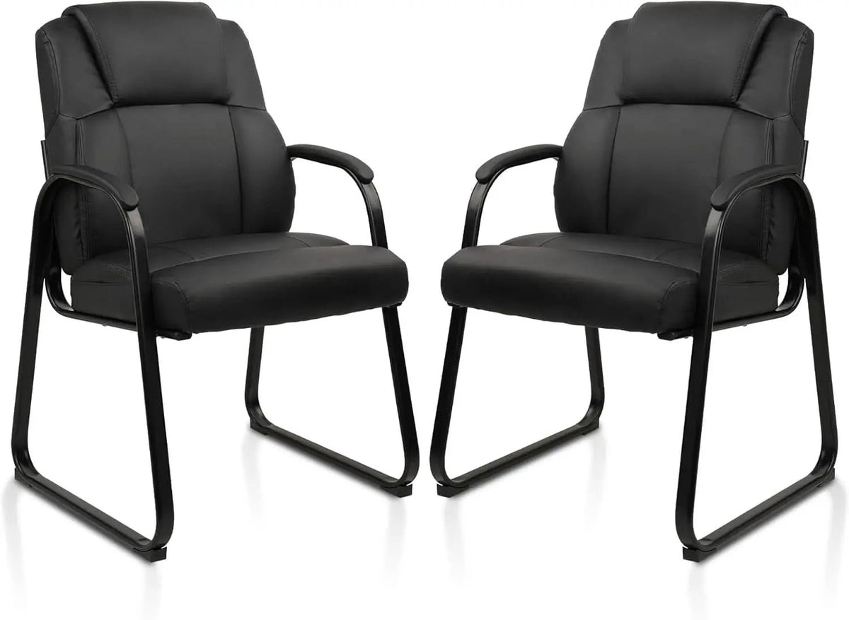 Black Leather Guest Chair 2 Pack With Padded Armrests from PriceLows™