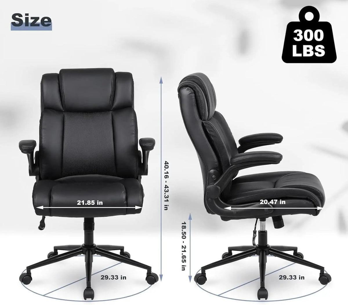 Black Leather Office Chair With Flip Up Armrests And Wheels from PriceLows™