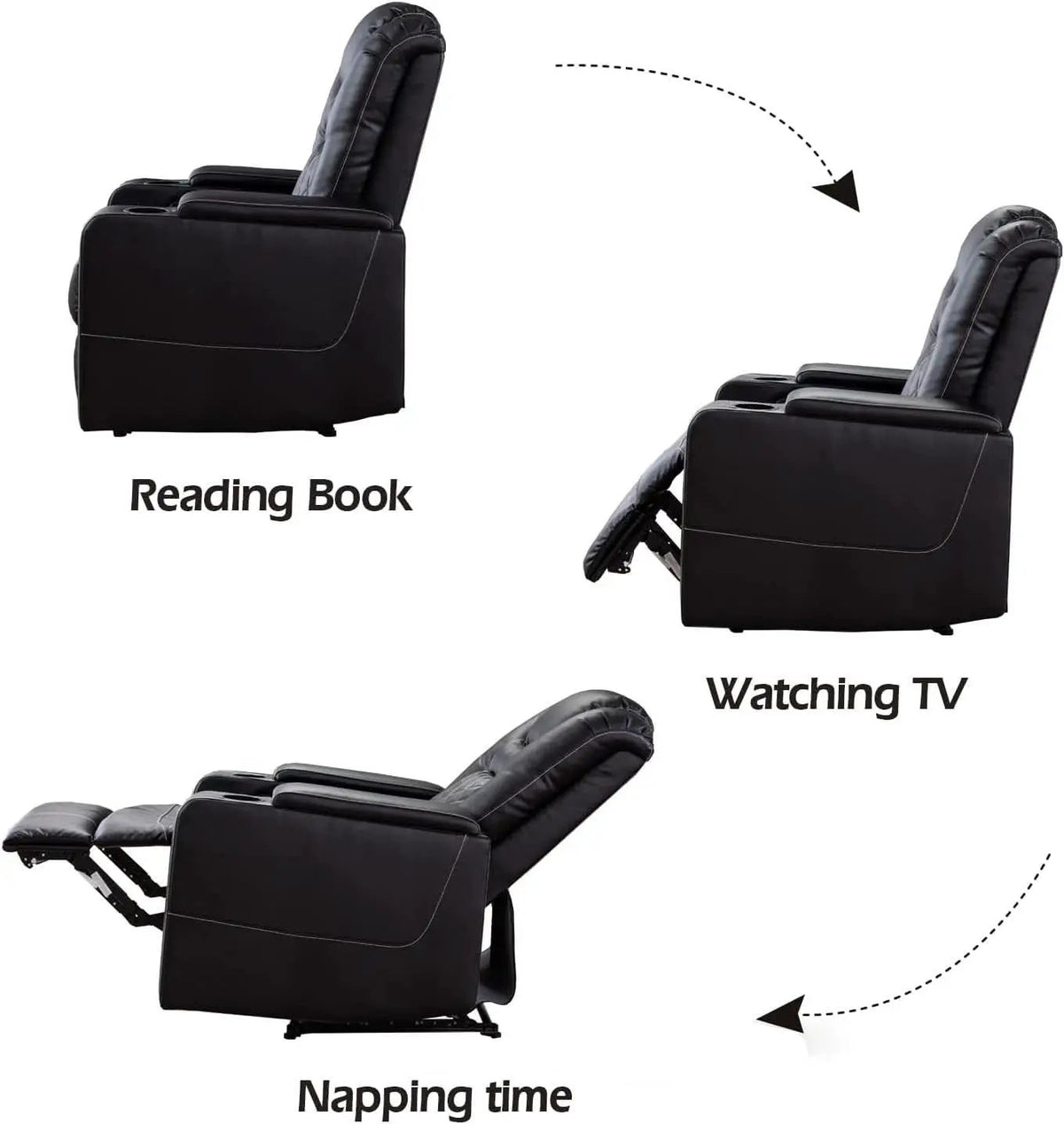 Black Leather Power Recliner With Usb And Cup Holders from PriceLows™