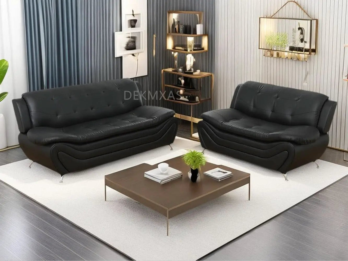 Black Leather Sofa Set With Loveseat For Living Room from PriceLows™