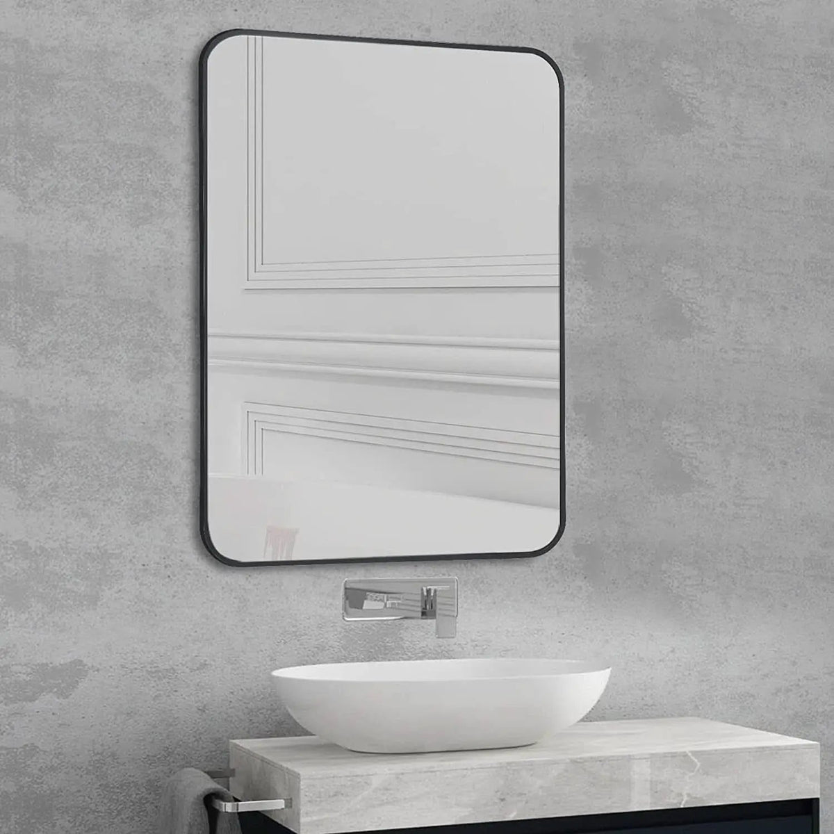 Black Metal Framed Bathroom Wall Mirror With Thin Frame from PriceLows™