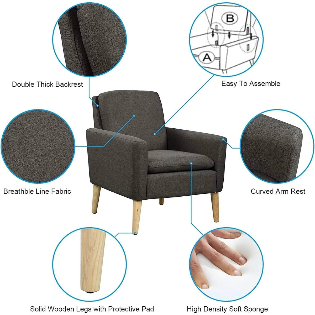 Black Modern Accent Armchair With Ergonomic Deep Seat For Living Room from PriceLows™
