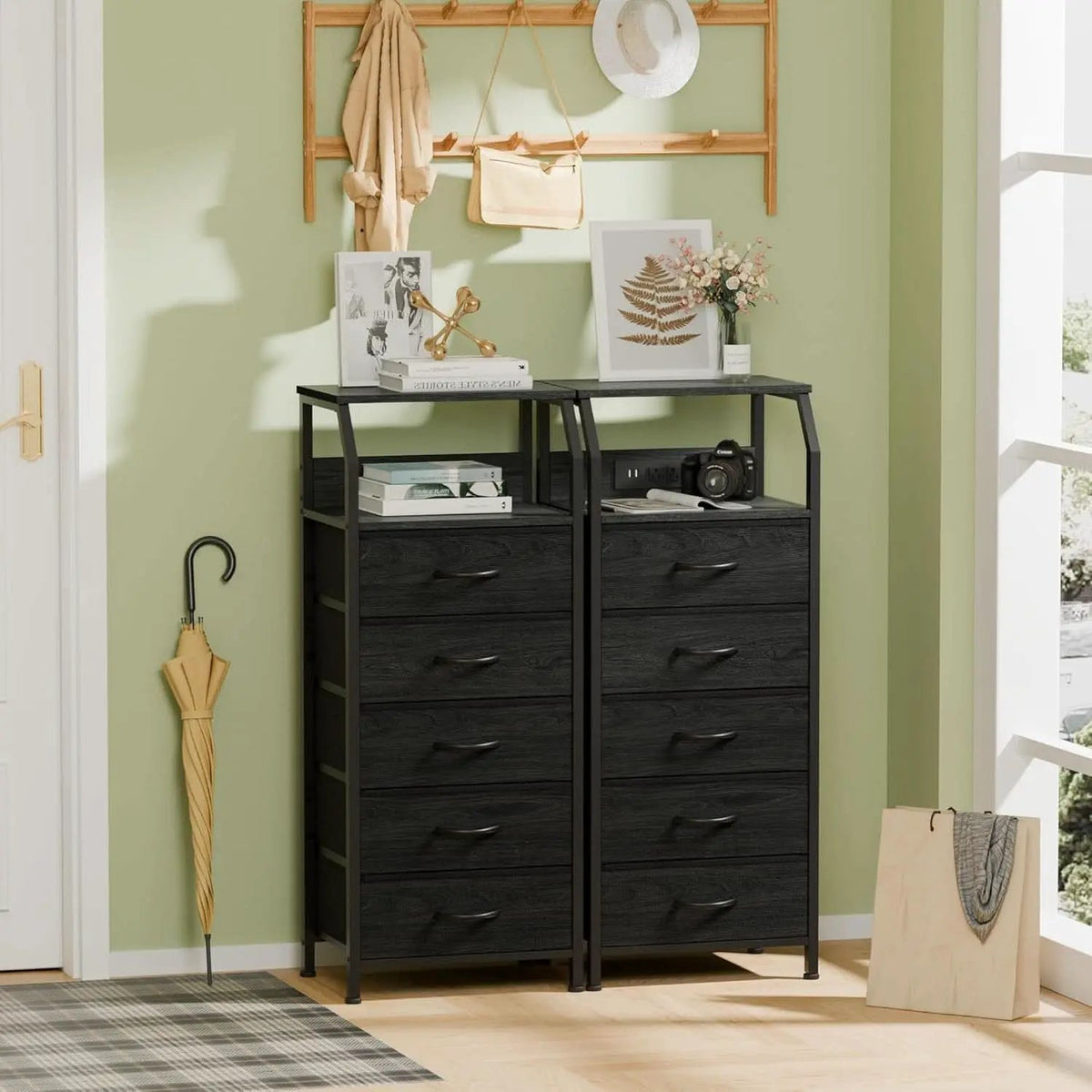 Black Oak Dresser With Integrated Charging Station from PriceLows™