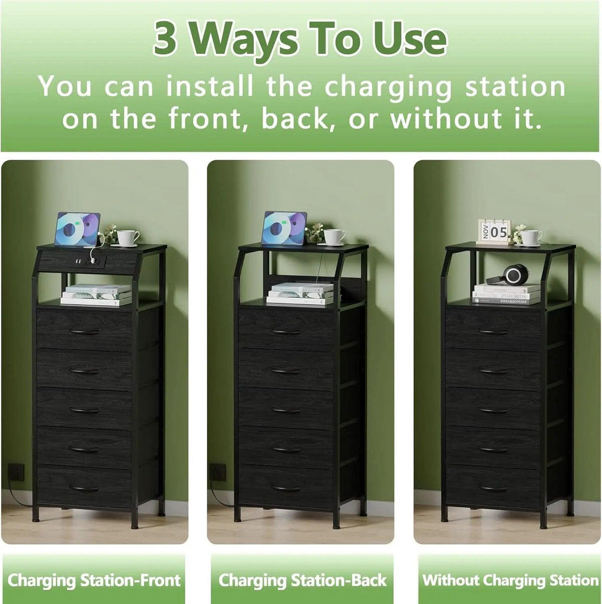 Black Oak Dresser With Integrated Charging Station from PriceLows™