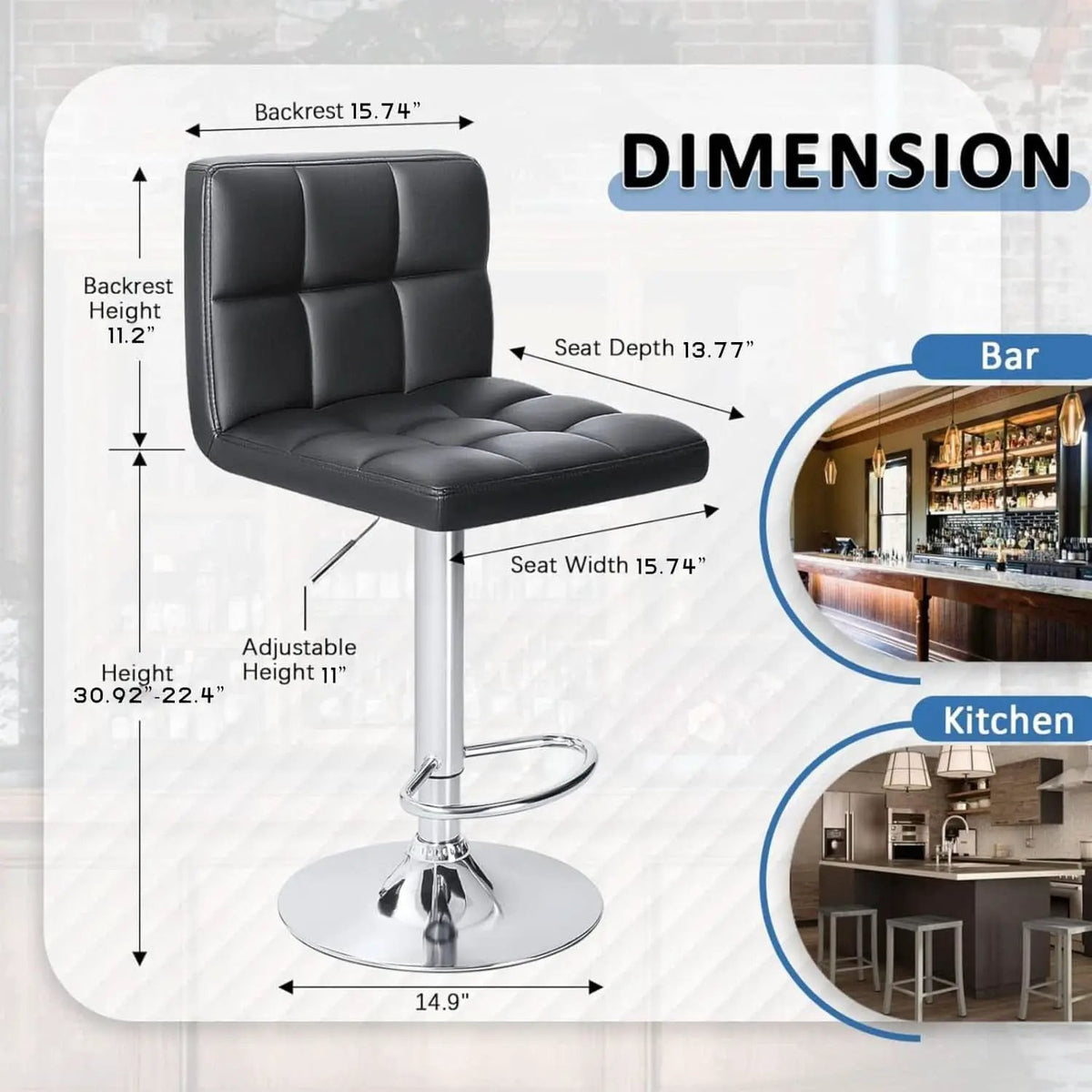 Black PU Leather Adjustable Swivel Bar Stools Set Of 2 from PriceLows™