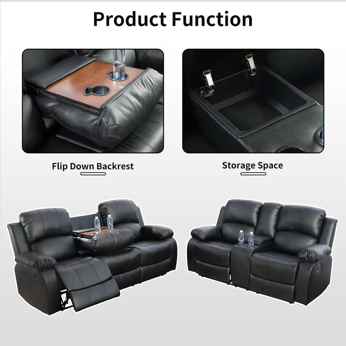 Black Recliner Sofa Set For Living Room Theater Seating from PriceLows™