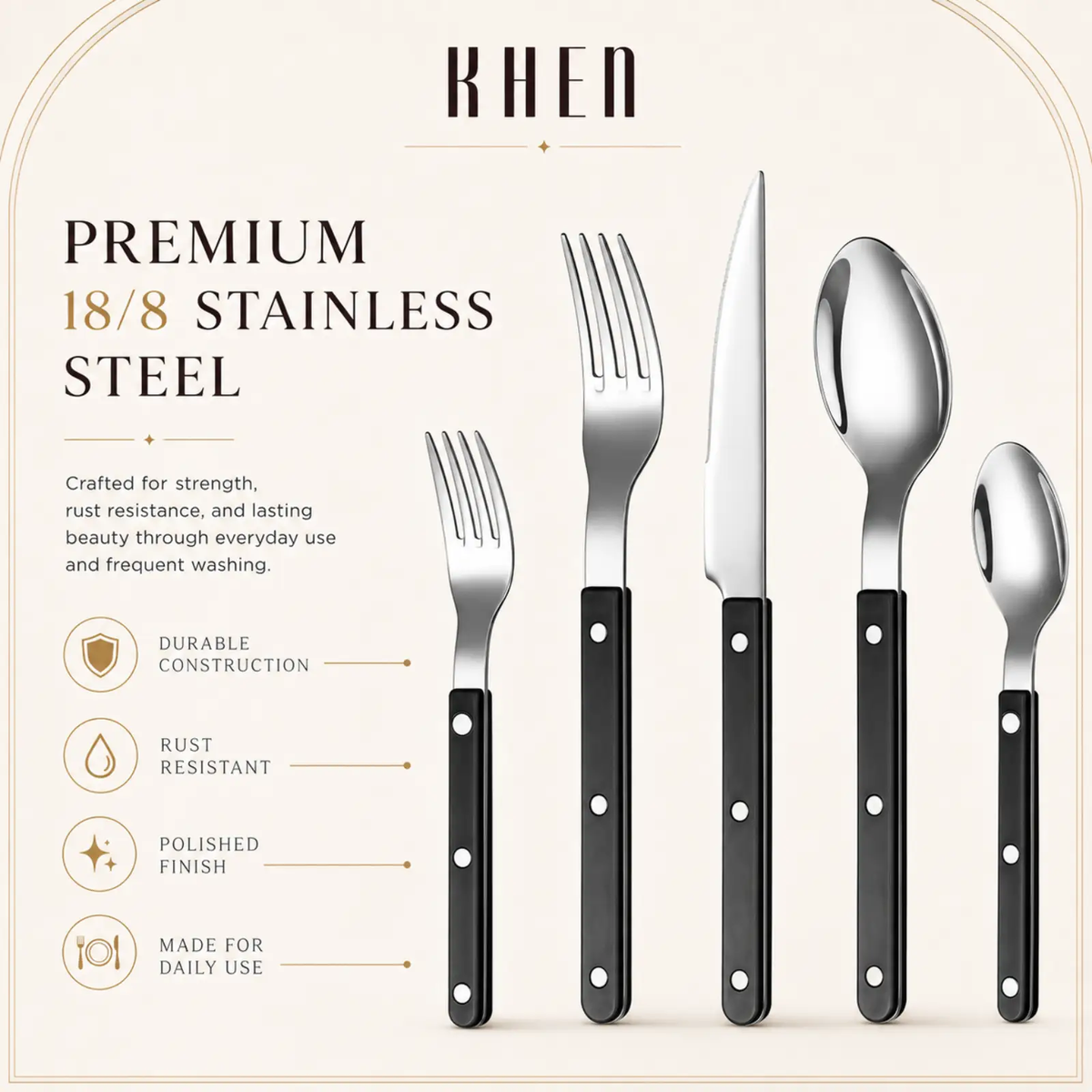 Black Stainless Steel Cutlery Set 20 Rustproof Flatware