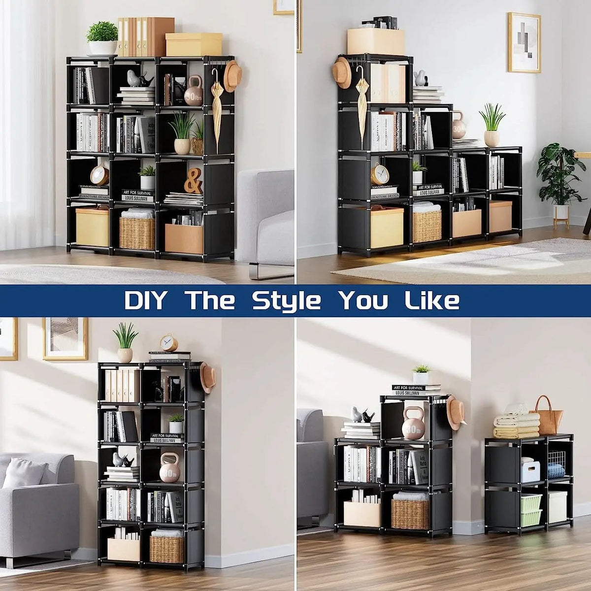 Black Twelve Cube Metal Bookcase System For Home Office from PriceLows™