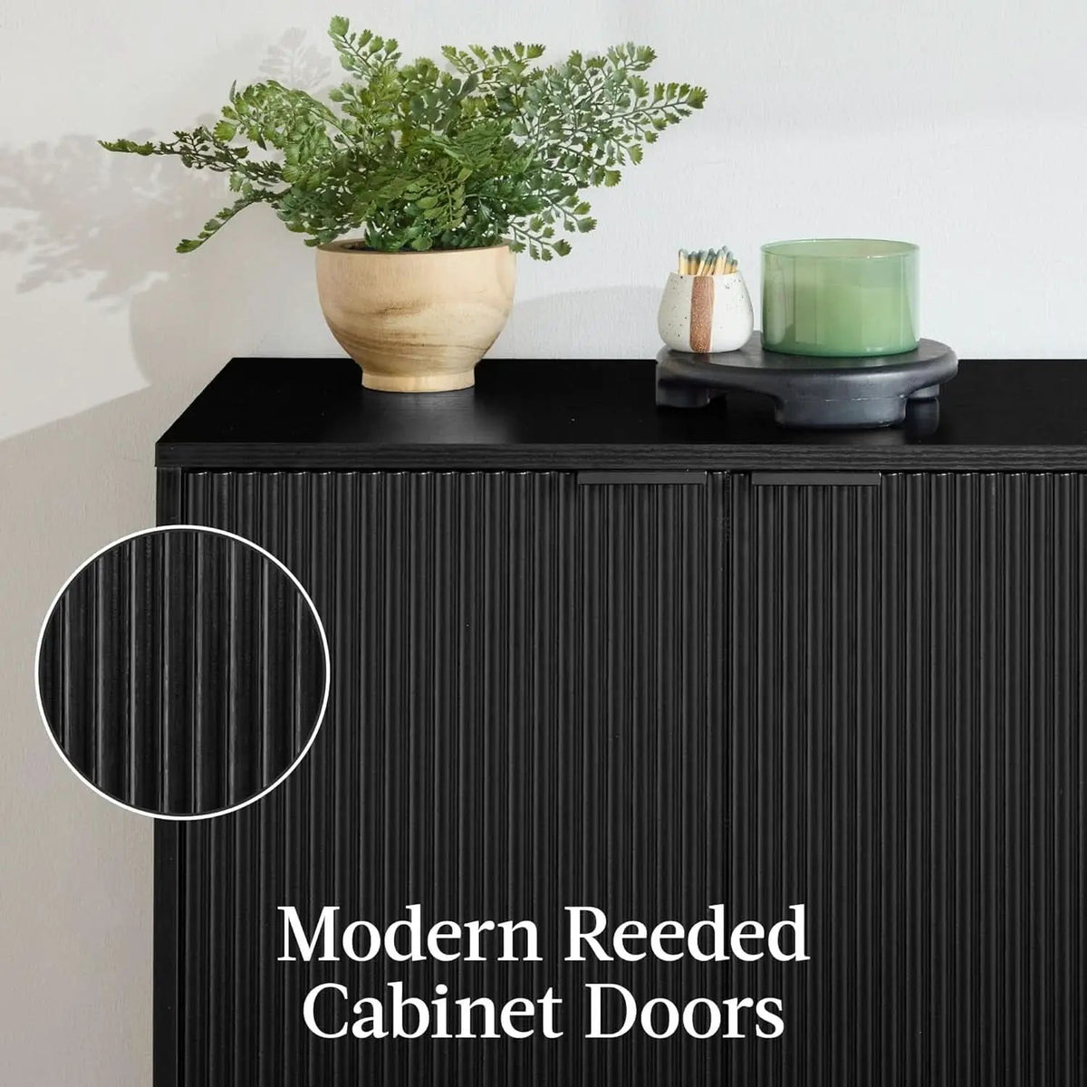 Black Two Door Modern Entryway Storage Cabinet Reeded Doors from PriceLows™