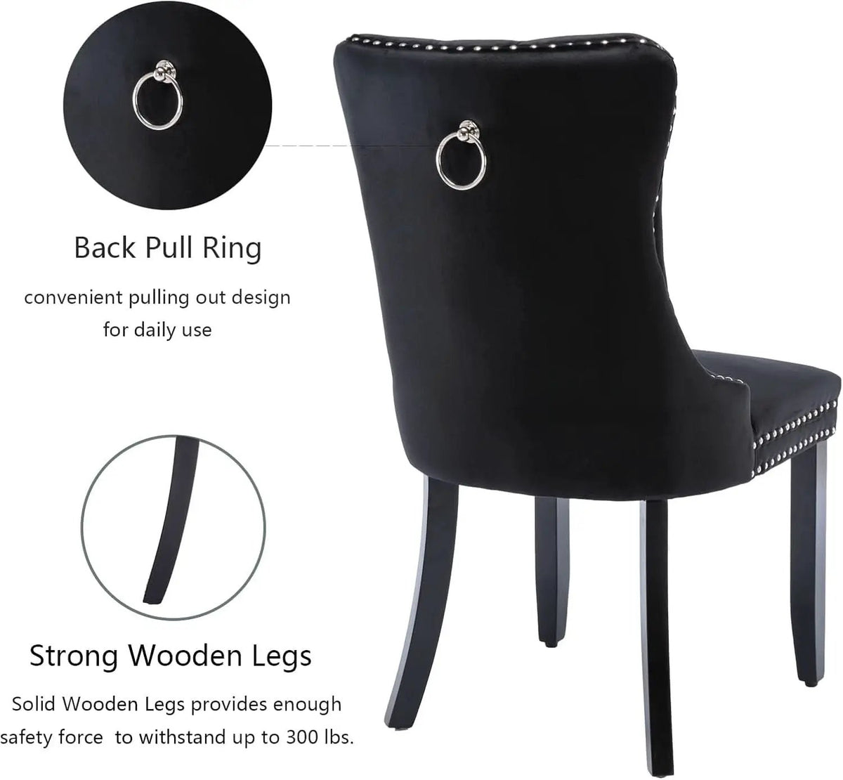 Black Velvet Dining Chairs Set of 4 with Solid Wood Legs from PriceLows™