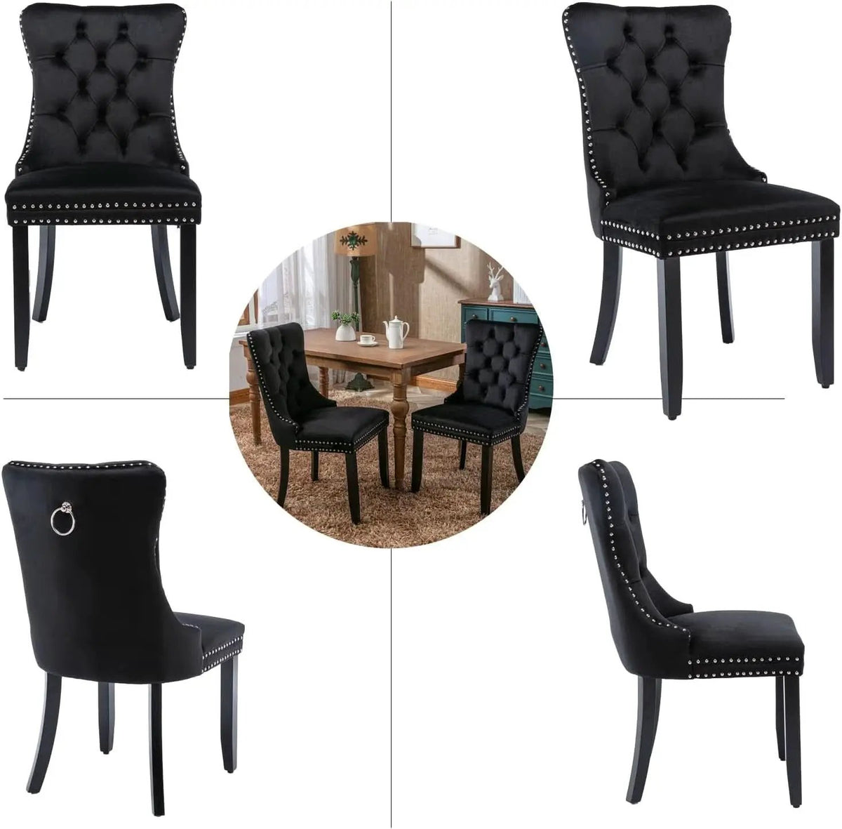 Black Velvet Dining Chairs Set of 4 with Solid Wood Legs from PriceLows™