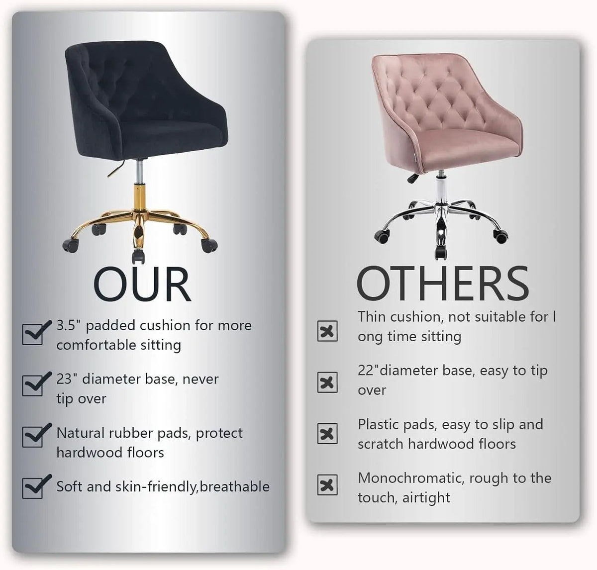 Black Velvet Office Chair 360 Swivel For Home Office from PriceLows™