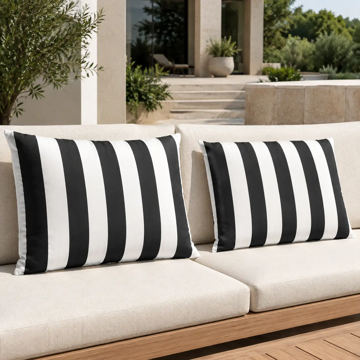 Black White Stripe Outdoor Cushion Covers – 2 Pack | Patio Pillow Covers | Fits IKEA Duvholmen & Kuddarna