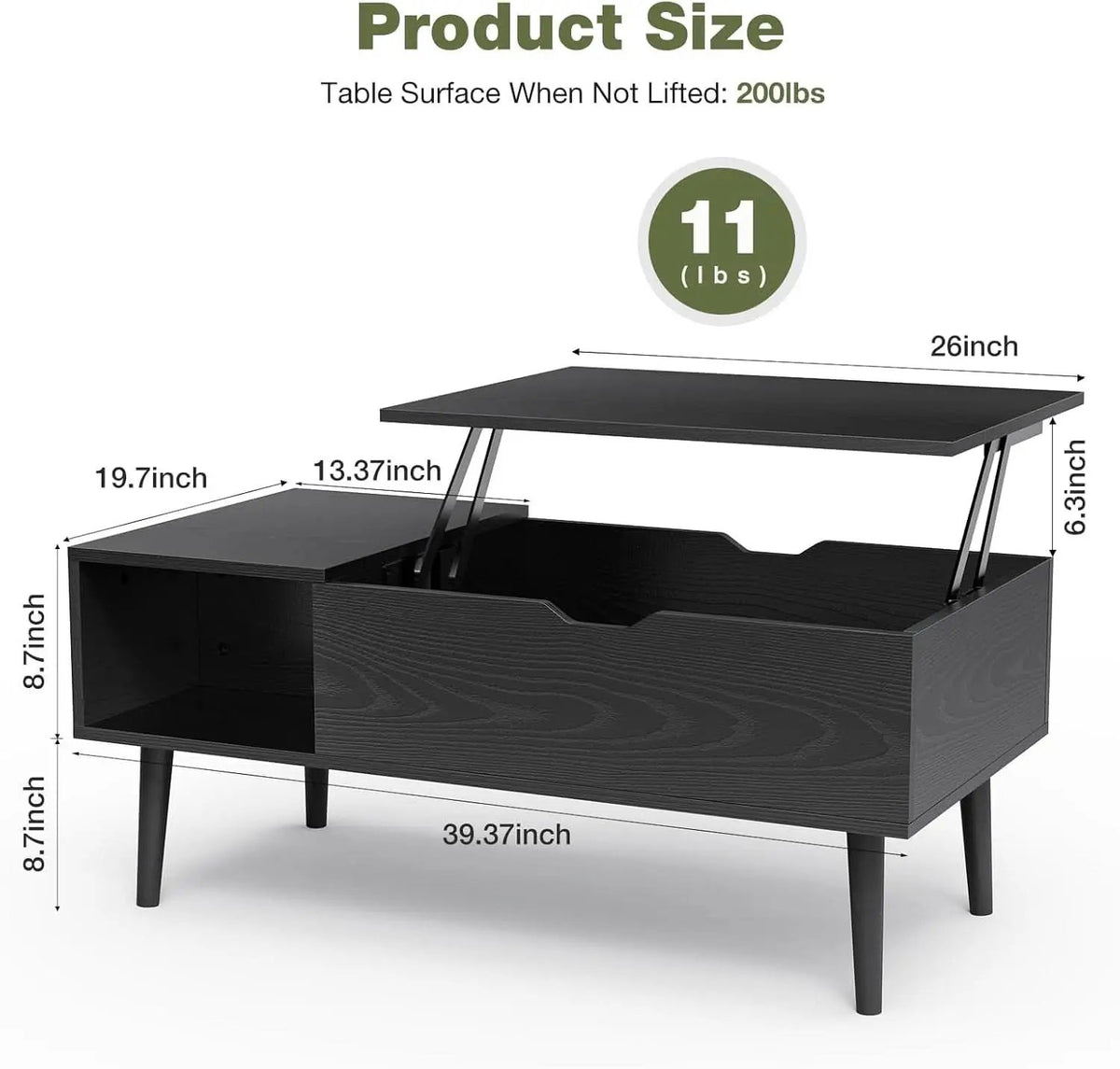 Black Wood Lift Top Coffee Table With Hidden Compartment from PriceLows™