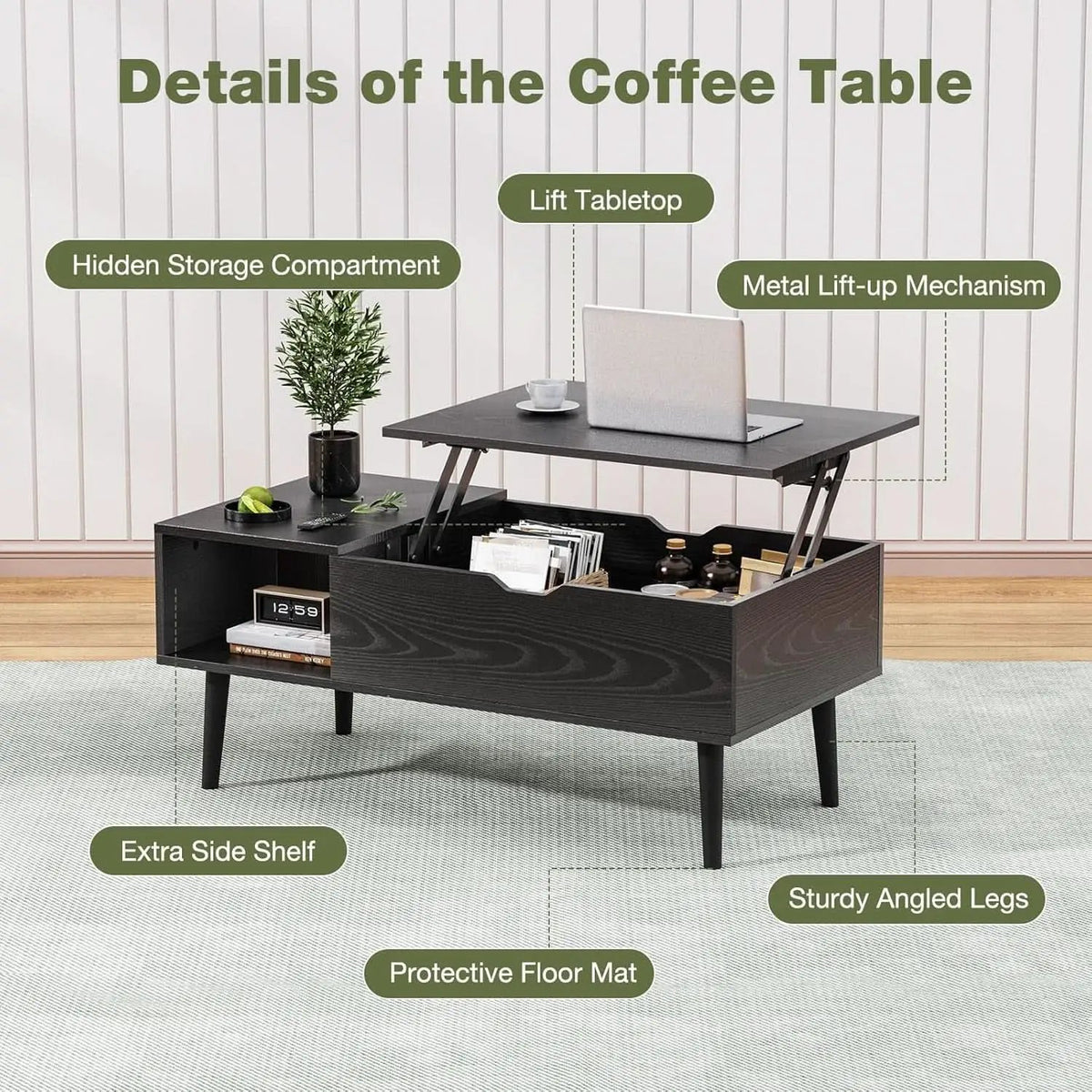 Black Wood Lift Top Coffee Table With Hidden Compartment from PriceLows™