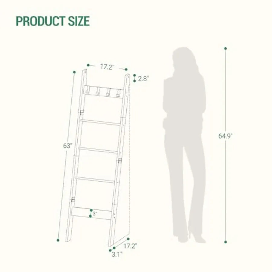 Blanket Ladder for Living Room, Decorative Quilt Rack with 4 Removable Hooks, 5-Tier Farmhouse Ladder Holder Shelf Organizer fo from PriceLows™