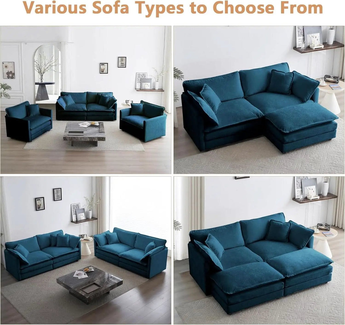 Blue Chenille Upholstered 2 Piece Loveseat And Armchair Set from PriceLows™