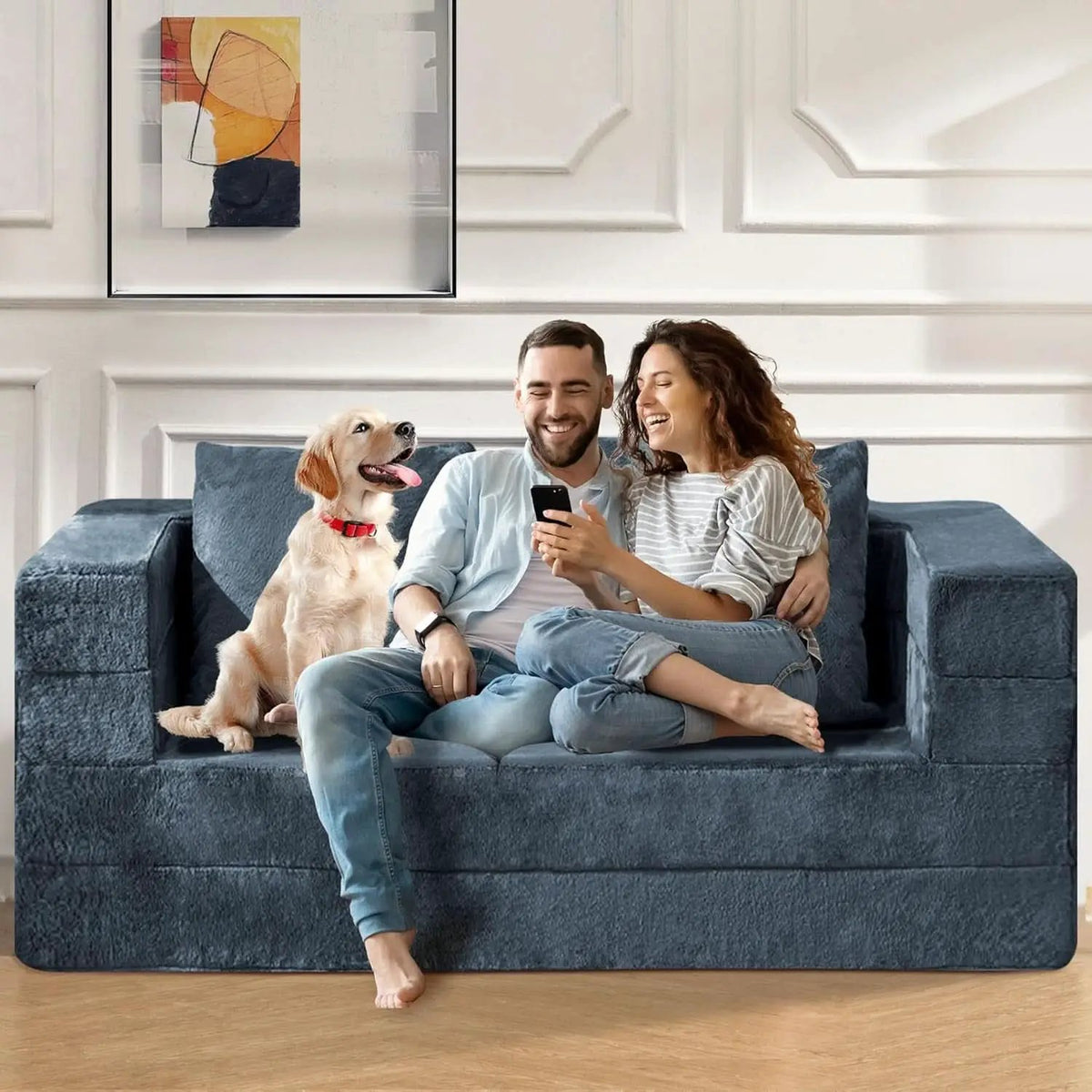Blue Gray Large 3-In-1 Folding Bean Bag Couch Sofa Bed from PriceLows™