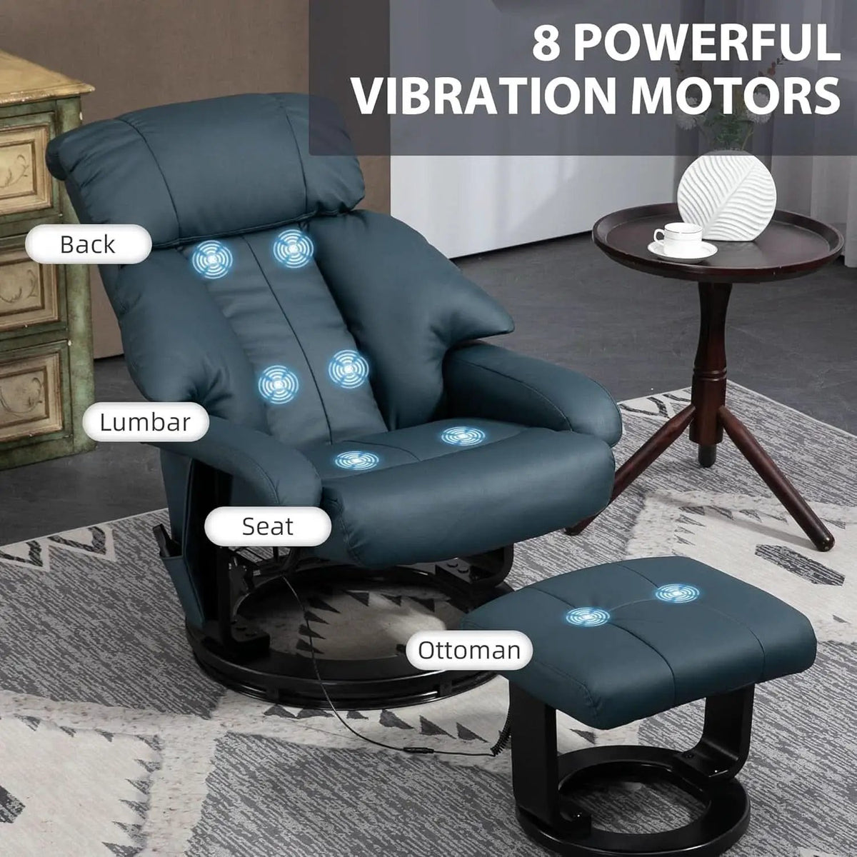 Blue Massage Recliner Chair With 360 Swivel Ottoman from PriceLows™