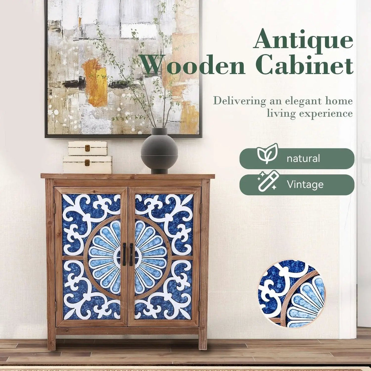 Blue Porcelain Front Accent Storage Cabinet With 2 Doors from PriceLows™