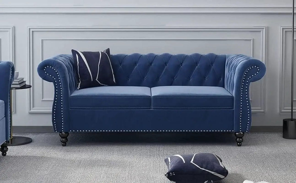 Blue Velvet 2 Piece Living Room Set Sofa Loveseat Chair For Living Room And Office from PriceLows™