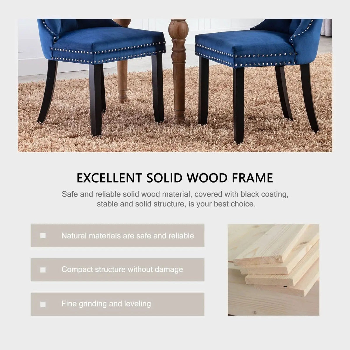 Blue Velvet Upholstered Dining Chairs Set Of 6 Studded from PriceLows™