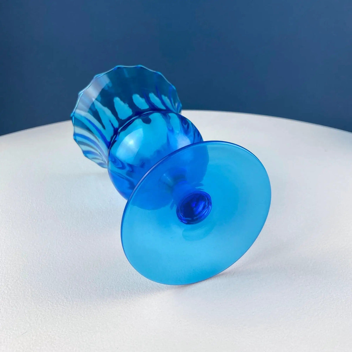 Blue Hand-Blown Glass Footed Vase (Style 2) | Large Goblet with Thumb Print Motif | Collectible Modern Glass | Collectors & Hosts