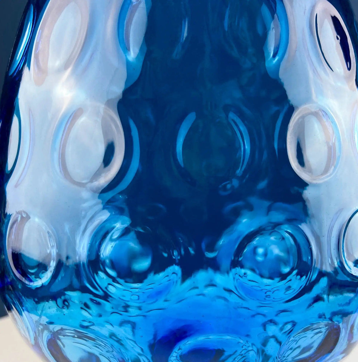 Blue Hand-Blown Glass Footed Vase | Large Goblet with Thumb Print Motif | Collectible Modern Glass | Collectors & Hosts
