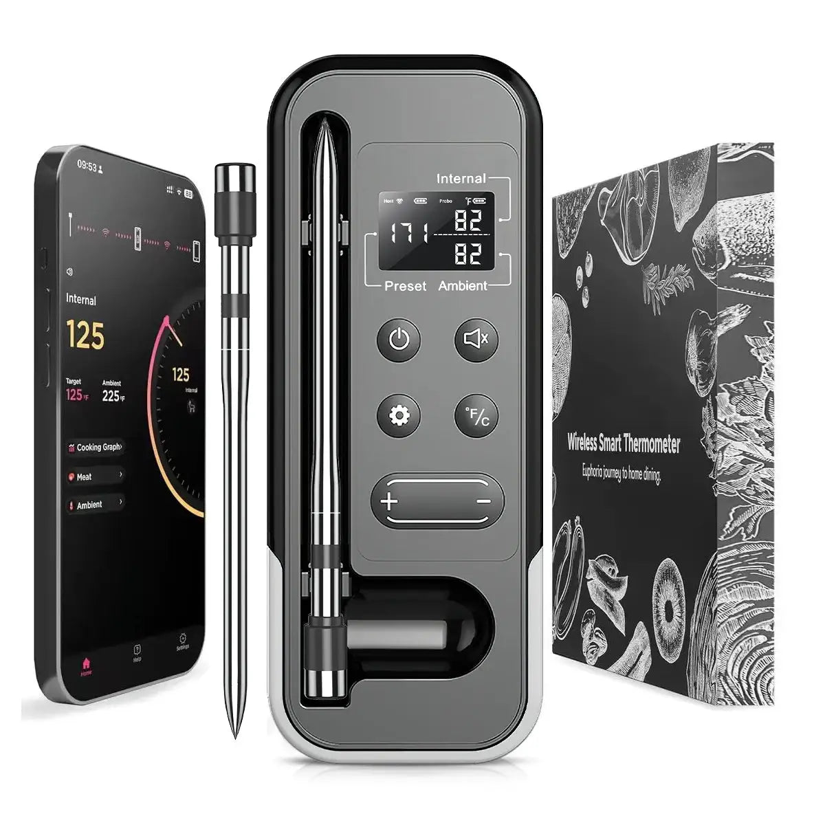 Smart Bluetooth BBQ Thermometer Wireless Meat Probe Kitchen Cooking Thermometer for Grill Oven Food Temperature Monitoring Alarm from PriceLows™