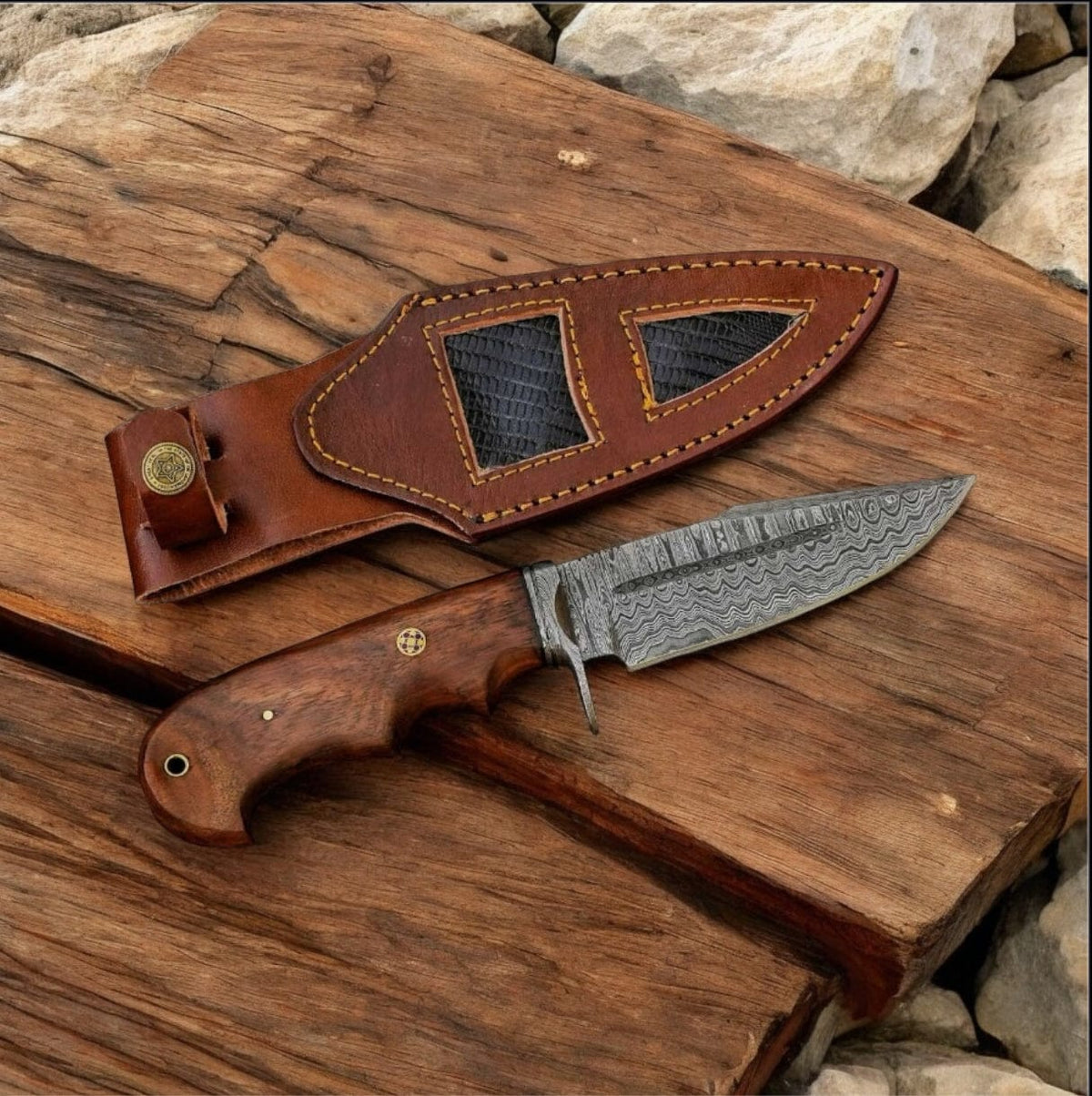 "Handcrafted Bobcat Knife with Damascus Steel Blade & Rosewood Handle - 9 Inches" | 9 Inch | Damascus Steel | hunting Knife