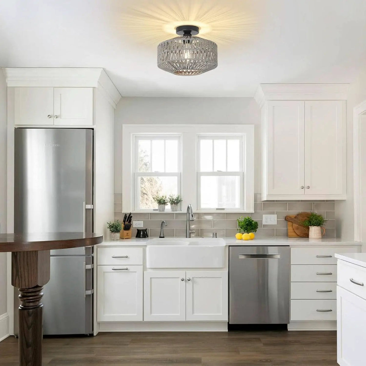 Boho Rattan Grey Ceiling Light Fixture Dimmable LED Bulbs from PriceLows™