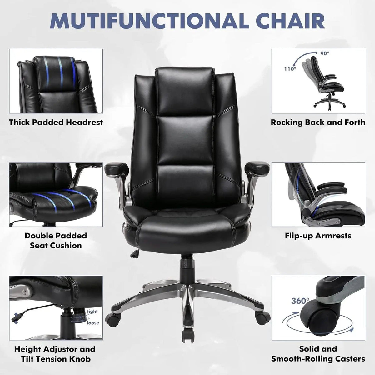 Bonded Leather Executive Office Chair Black High Back from PriceLows™